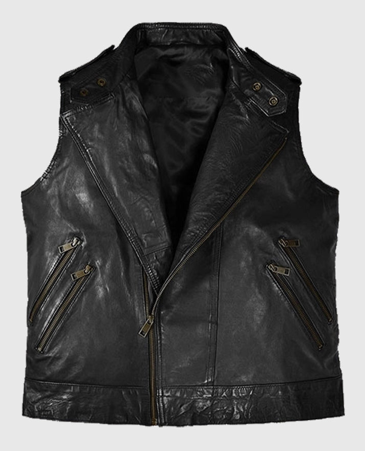 Classic Men's Black Biker Leather Vest