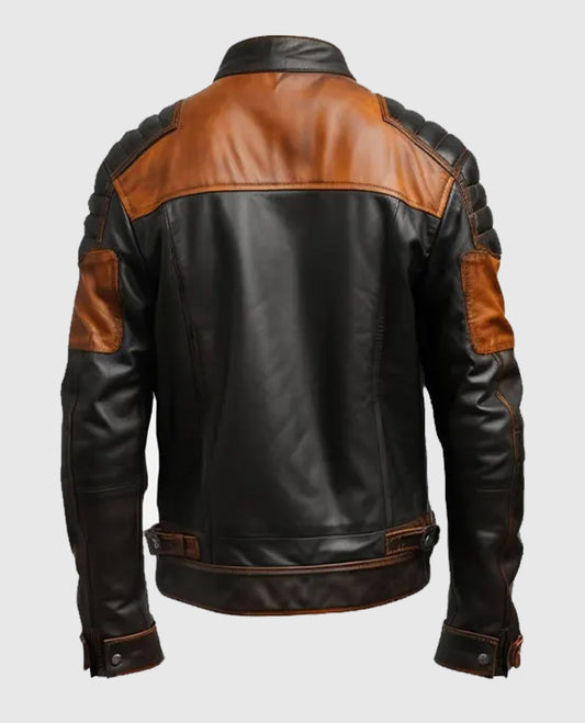 Men's Black & Tan Brown Biker Leather Jacket