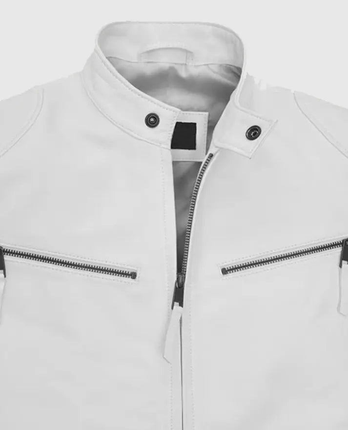 Men's White Cafe Racer White Leather Jacket