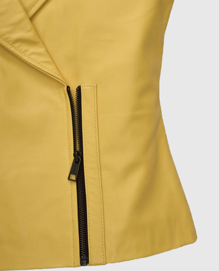 Women's Yellow Leather Moto Jacket