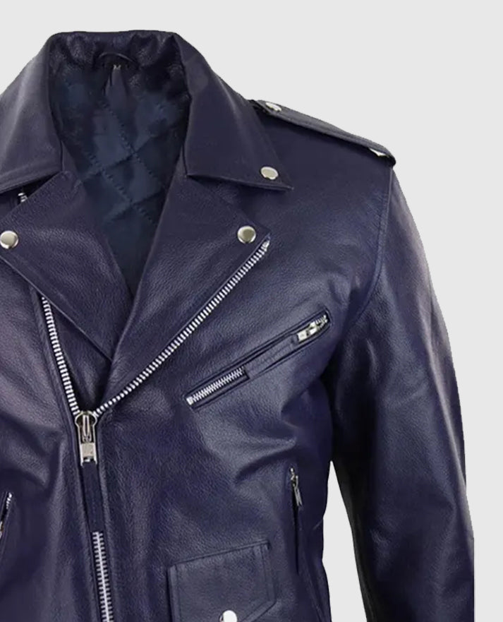 Men's Blue Runway Biker Leather Jacket
