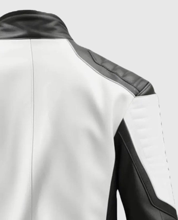 Men's Black White Cafe Racer Leather Jacket