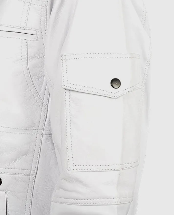 Men's White Motorcycle leather Jacket