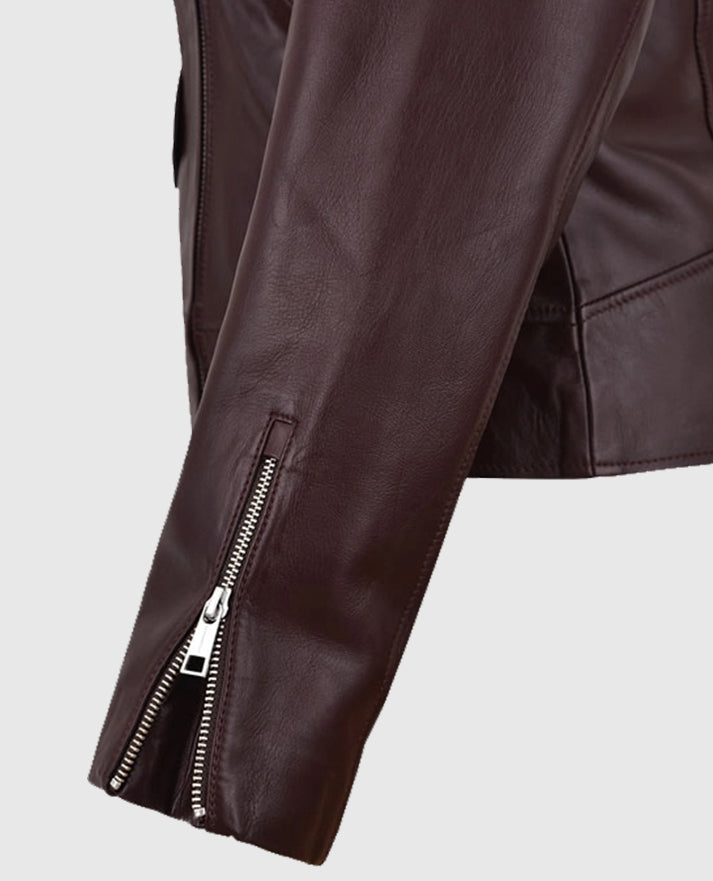 Burgundy Meghan Markle Leather Jacket