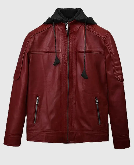 Men's Rodeo Hooded Red Leather Jacket