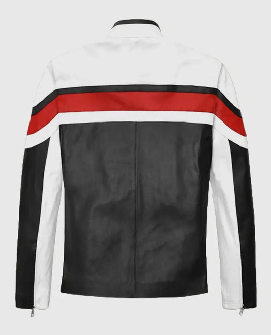 Men's Striped Rocker Motorcycle Leather Jacket