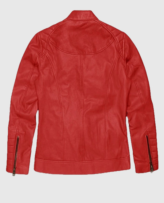 Women's Cafe Racer Red Leather Jacket