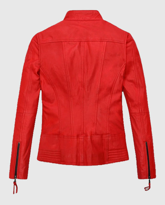 Women's Washed and Wax Leather Red Jacket