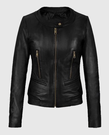 Women’s Black Cafe Racer Leather Jacket