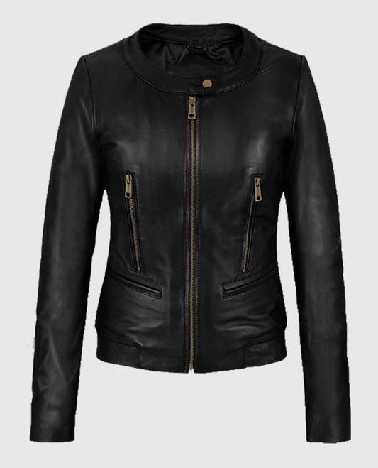 Women’s Black Cafe Racer Leather Jacket