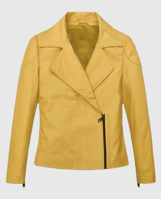 Women’s Yellow Leather Moto Jacket