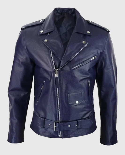 Men's Blue Runway Biker Leather Jacket