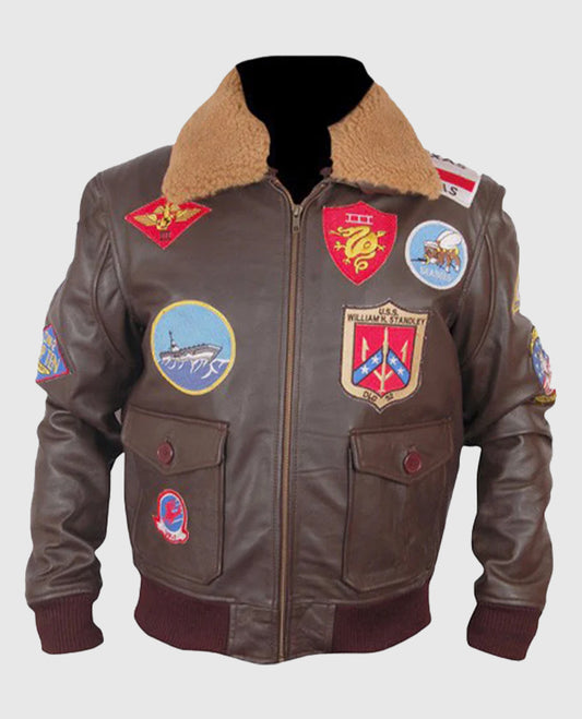 Top Gun Pete Mitchell Brown Bomber Leather Jacket