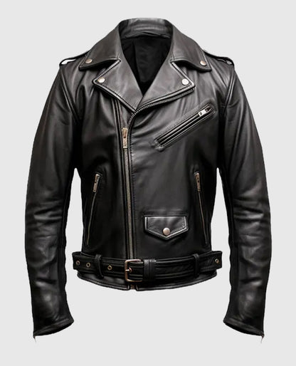 Men's Black Biker Genuine Leather Jacket