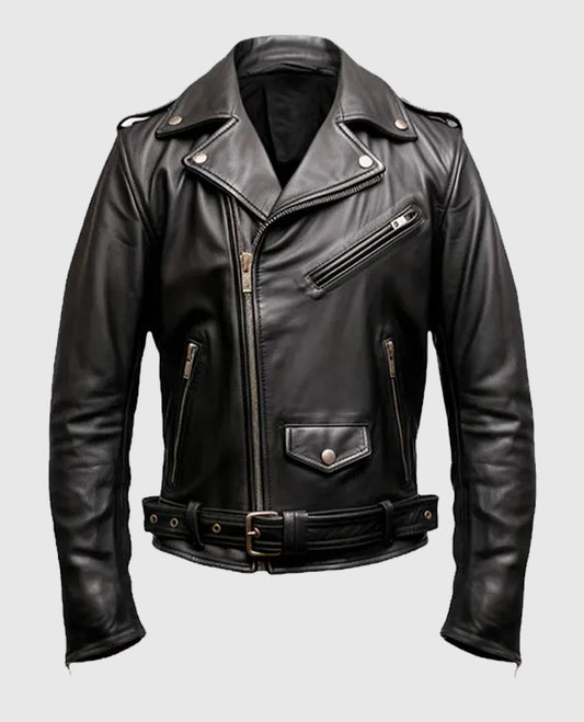 Men's Black Biker Genuine Leather Jacket