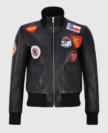 Women's Top Gun Black Bomber Jacket With Badges