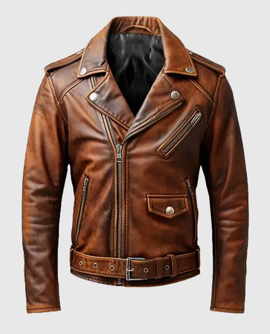 Men's Vintage Biker Brown Leather Jacket