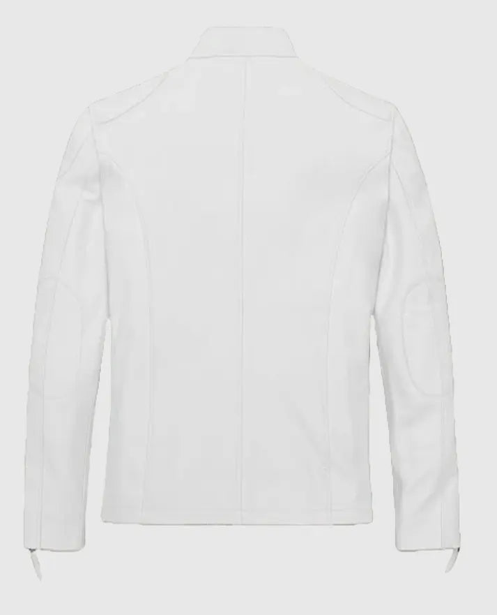 Men's White Cafe Racer White Leather Jacket
