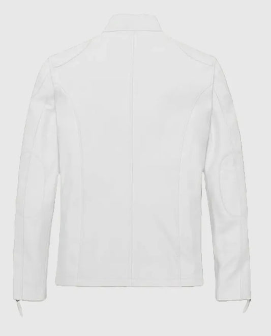 Men's White Cafe Racer White Leather Jacket
