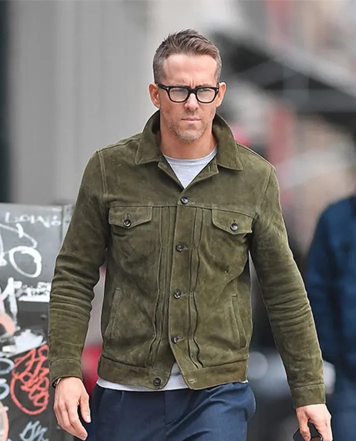 Ryan Reynolds Olive Green Leather Jacket