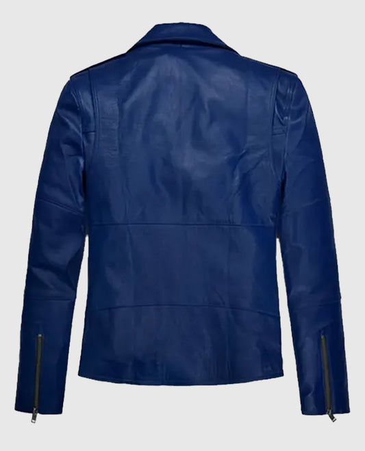 Men's Blue Leather Biker Jacket