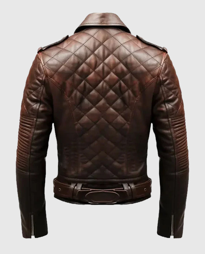 Men's Quilted Biker Brown Leather Jacket
