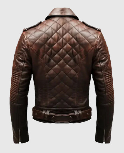 Men's Quilted Biker Brown Leather Jacket