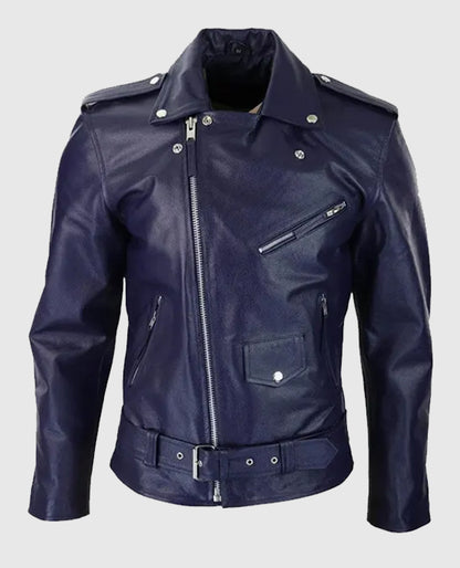 Men's Blue Runway Biker Leather Jacket