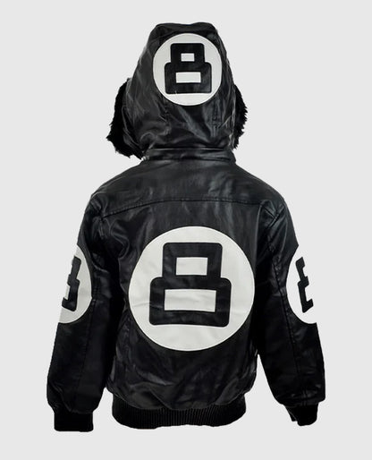 Men's 8 Ball Pool Hooded Bomber leather Jacket
