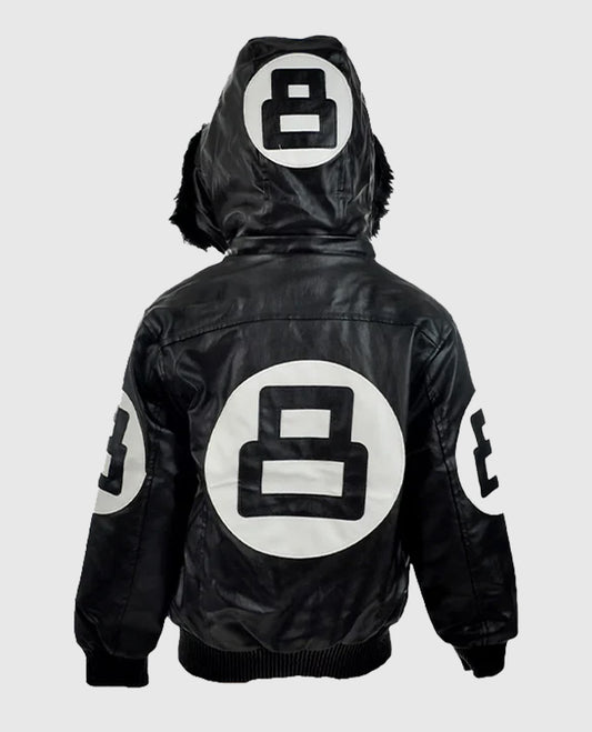 Men's 8 Ball Pool Hooded Bomber leather Jacket