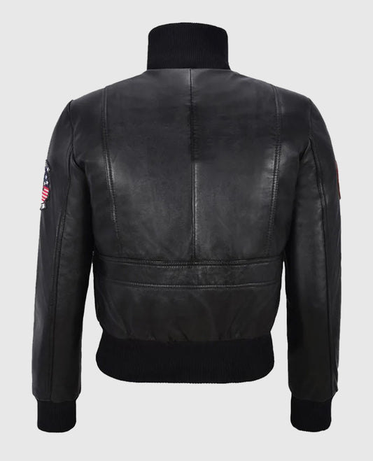 Women's Top Gun Black Bomber Jacket With Badges