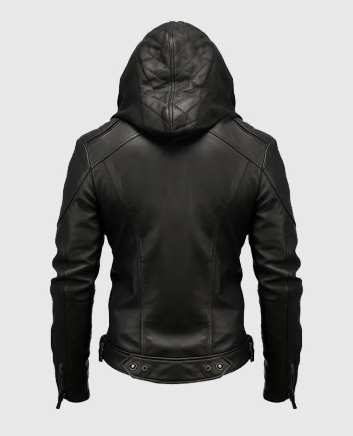 Men’s Black Hooded Leather Jacket