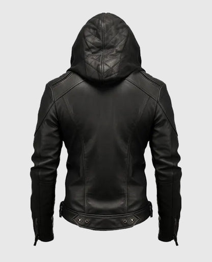 Men’s Black Hooded Leather Jacket