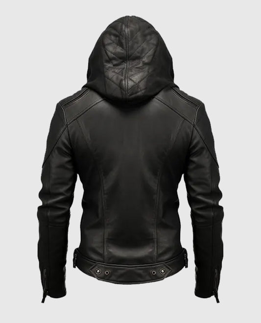 Men’s Black Hooded Leather Jacket