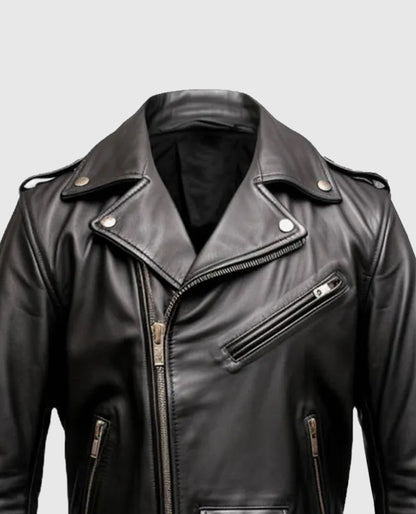 Men's Black Biker Genuine Leather Jacket