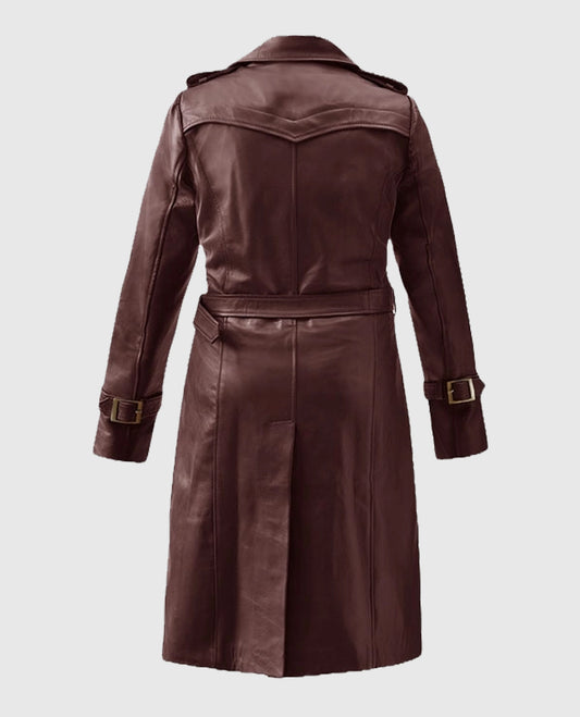 Women's Soft Maroon Wax Halcon Leather Trench Coat