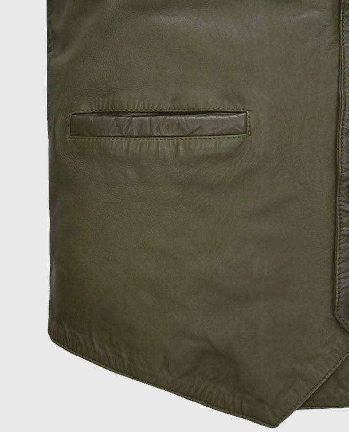 Men's Basicallo Green Washed and Wax Cowboy Leather Vest