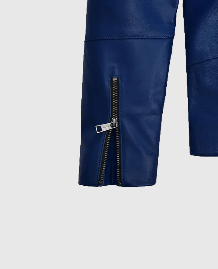 Men's Blue Leather Biker Jacket