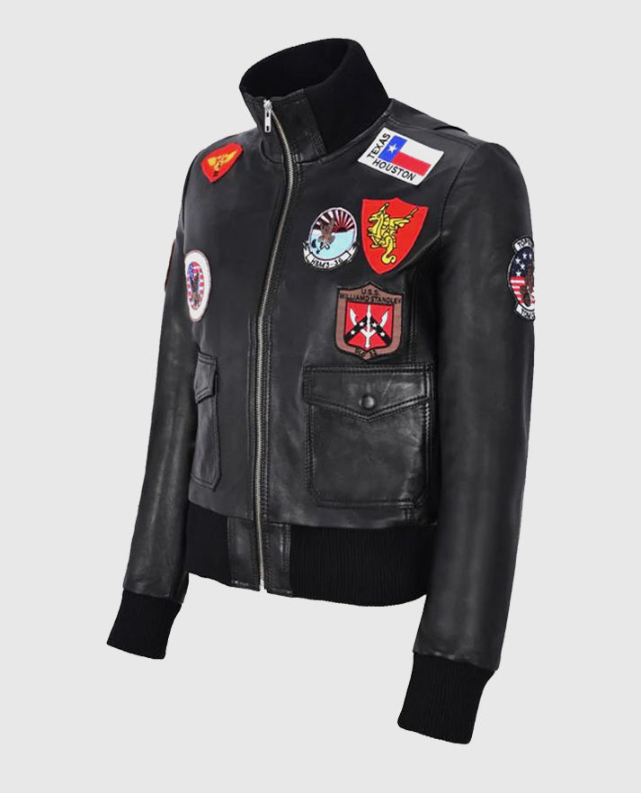Women's Top Gun Black Bomber Jacket With Badges