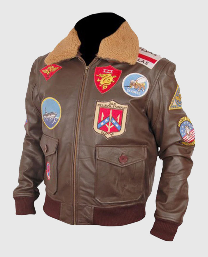 Top Gun Pete Mitchell Brown Bomber Leather Jacket