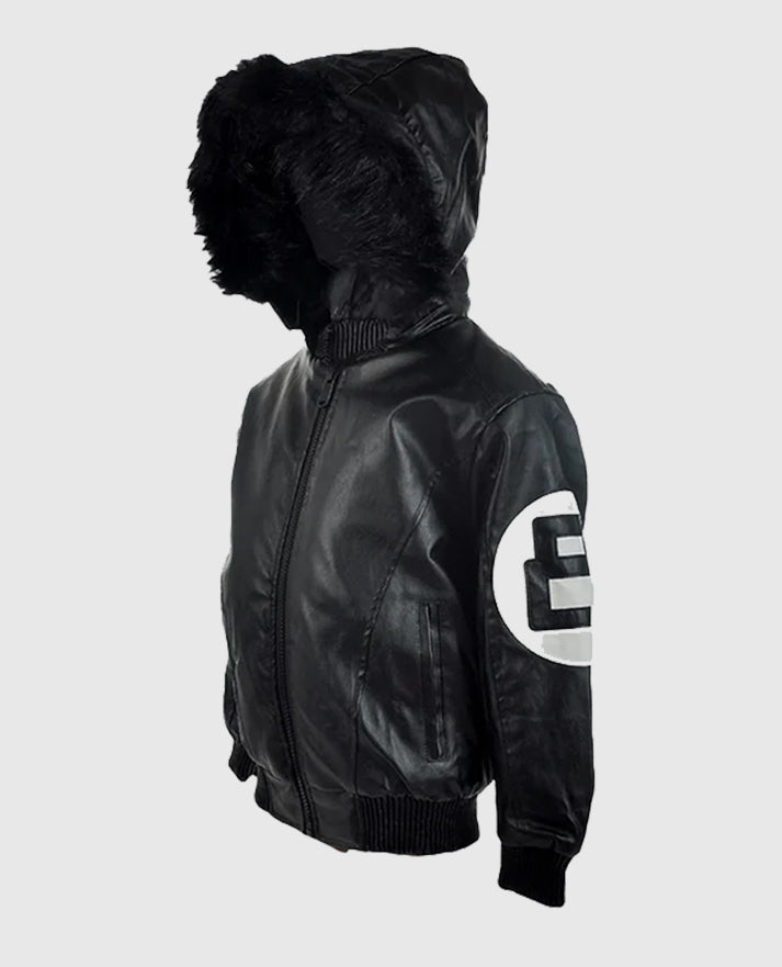 Men's 8 Ball Pool Hooded Bomber leather Jacket