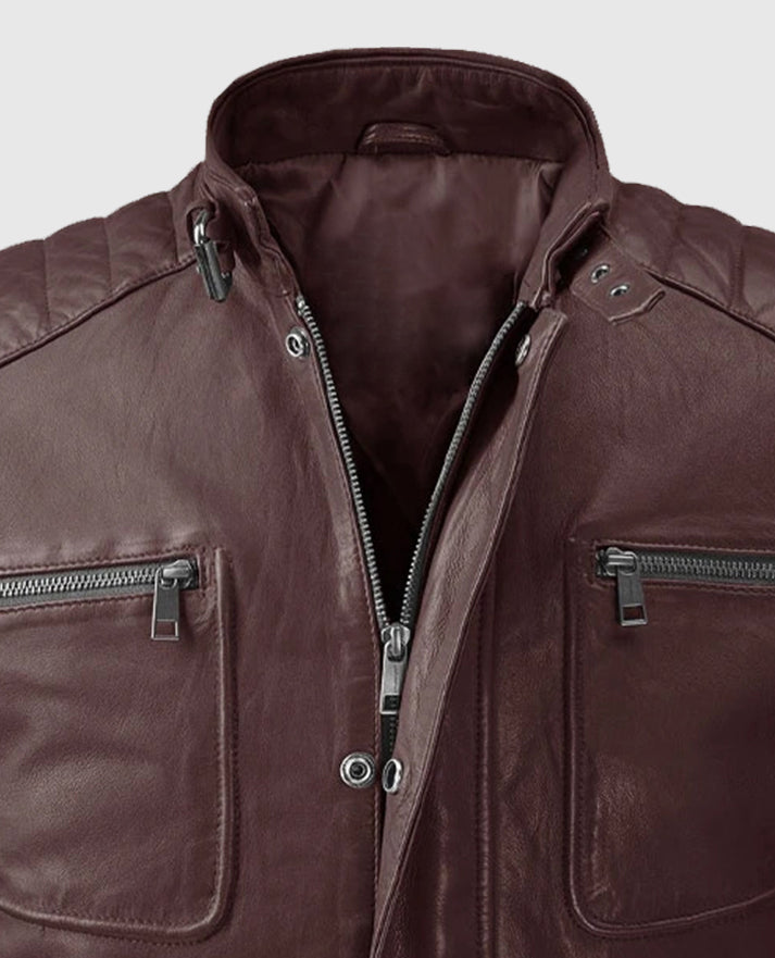 Men's Firefly Moto Burgundy Biker Leather Jacket