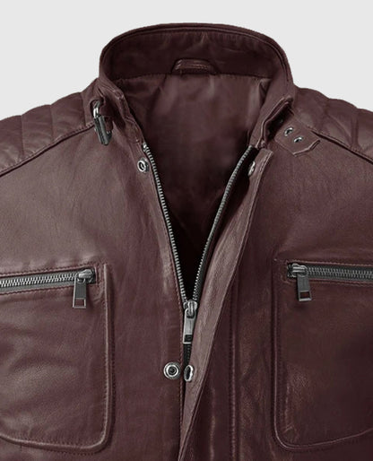 Men's Firefly Moto Burgundy Biker Leather Jacket
