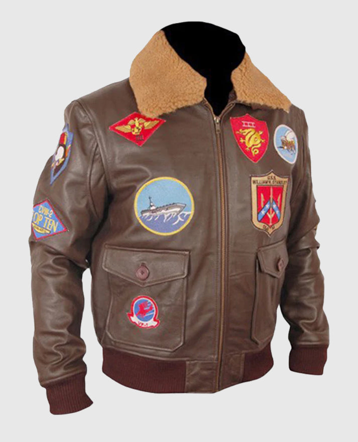 Top Gun Pete Mitchell Brown Bomber Leather Jacket