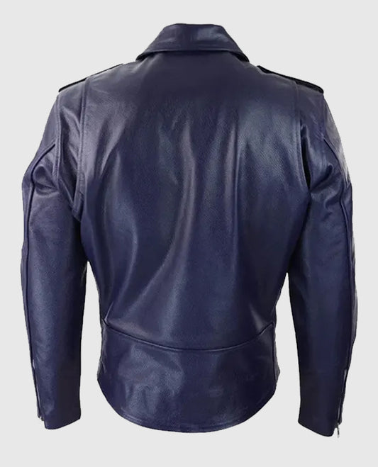 Men's Blue Runway Biker Leather Jacket