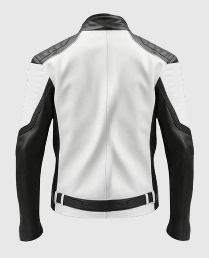 Men's Black White Cafe Racer Leather Jacket