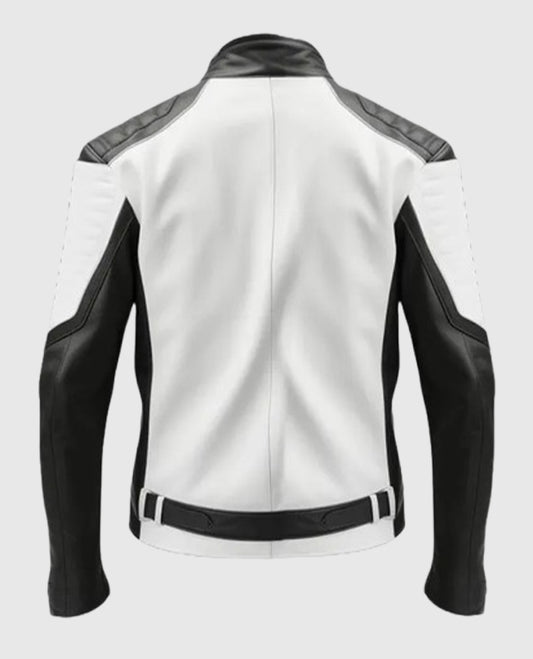 Men's Black White Cafe Racer Leather Jacket