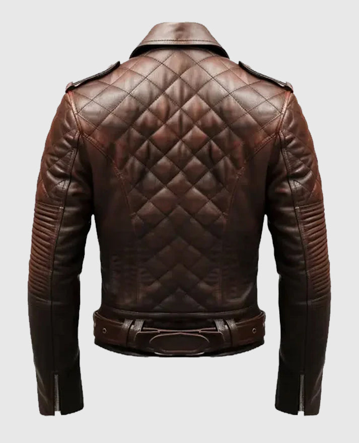 Men's Quilted Biker Brown Leather Jacket