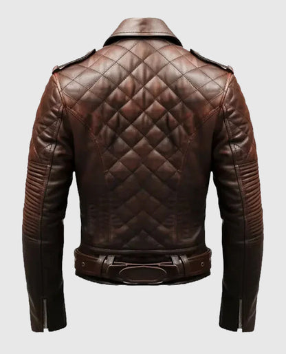 Men's Quilted Biker Brown Leather Jacket