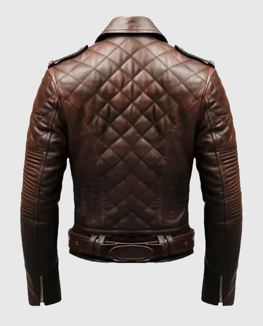 Men's Quilted Biker Brown Leather Jacket